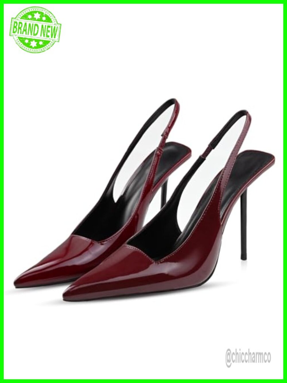 Slingback Heels Women Pointed Toe Stiletto Patent Leather Pumps Shoes